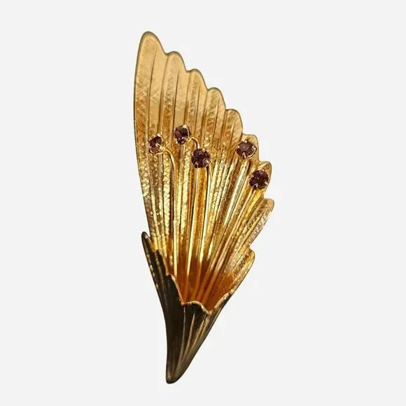 60s boho whimsigoth gold tone purple stones brooch - Picture 1 of 3